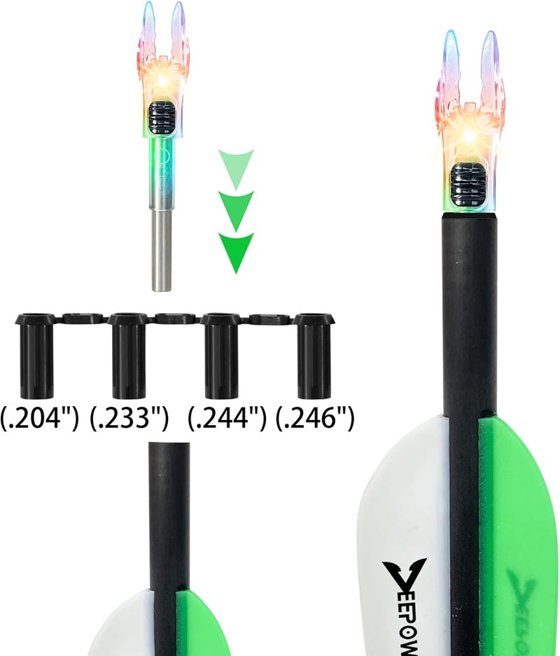 DEEPOWER Store 4/9 PCS G Lighted Nocks for Arrows .165 .204 .233 .244 .246 inch Inside Diameter with X,H,S,GT Bushings LED Lighted Nock and ON/Off Switch for Archrey Hunting and - Image 2